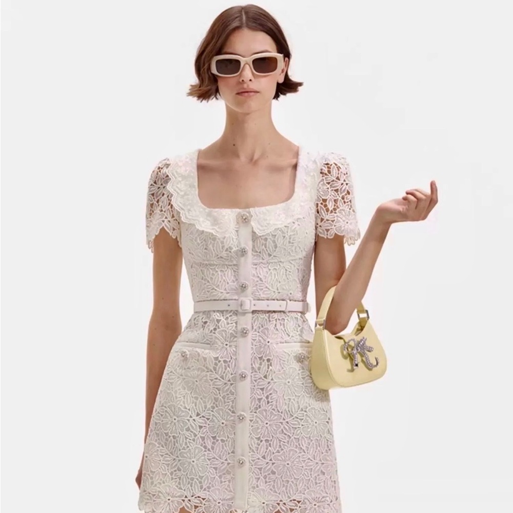 Self-Portrait White Lace Mini Dress